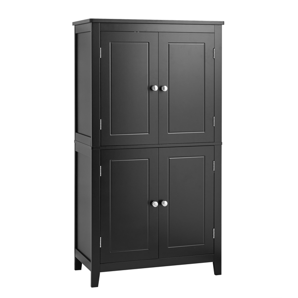 Elegant Bathroom Floor Storage Cabinet, Bathroom Storage Unit, Freestanding Cabinet with 4 Doors, Adjustable Shelves, Adaptable Shelves, Black 