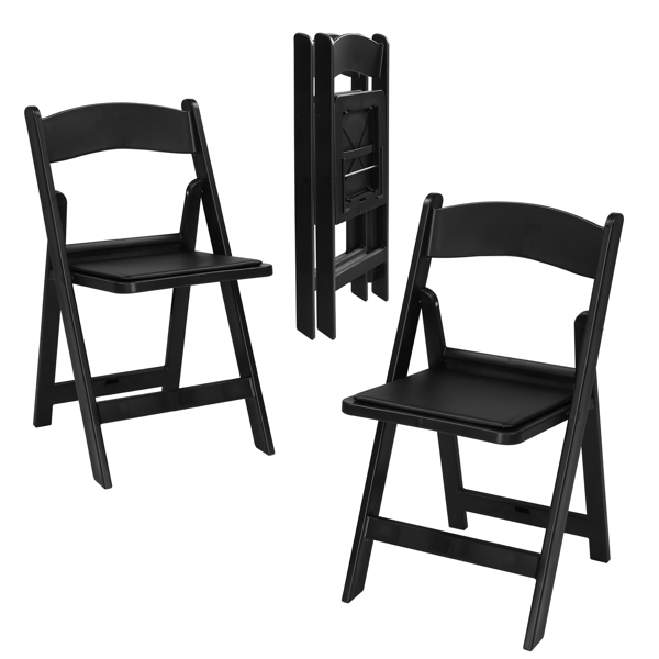 4 Pack Folding Chairs, Resin Chairs with Padded Seat, Comfortable Event Chairs Indoor Outdoor for Home Event Party Picnic School Wedding, Black