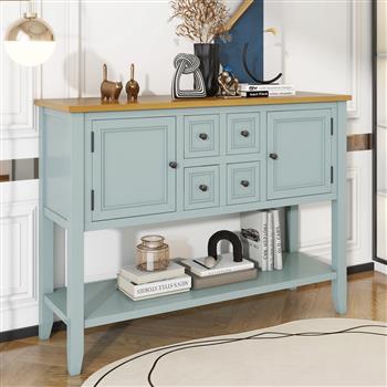 Series  Ample Storage Vintage Console Table with Four Small Drawers and Bottom Shelf for Living Rooms, Entrances and Kitchens (Lime White)