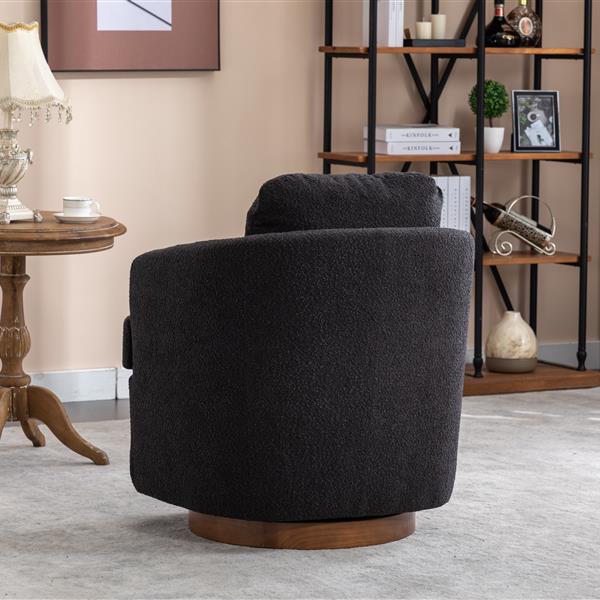 035-Boucle Fabric Swivel Chair With Soild Wood Round Brown Base Leg,Black