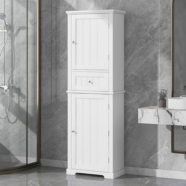 Tall Bathroom Storage Cabinet, Freestanding Storage Cabinet with Drawer and Adjustable Shelf, MDF Board with Painted Finish, White