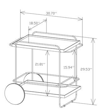 Oak Hotel Restaurant Cart - Small Dining Car 30.7 Inches - White Rubber and Carbon Steel Materials 30.71inch