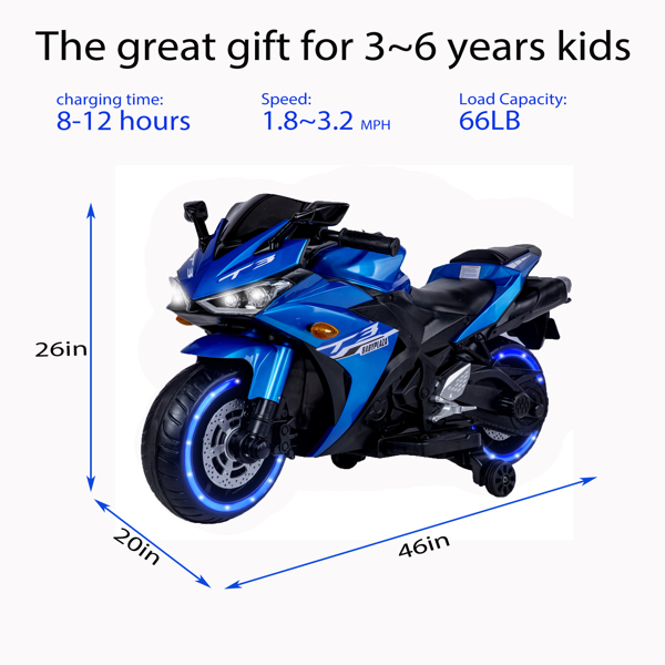 kids motorcycle, 12V motorcycle for kids 3 4 5 6 years Boys Girls  12v7ah kids motorcycle ride on toy with Training  Wheels/manual throttle/ drive by hand /Lightting  wheels