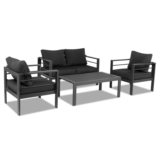 Aluminum Patio Furniture Set, 4 Pieces Modern Outdoor Conversation Set Sectional Sofa with Cushion and Coffee Table for Balcony Garden, Dark Grey