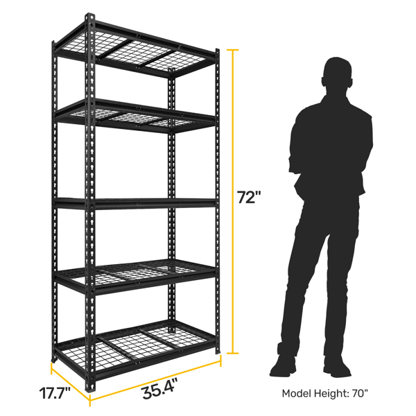 5-Tier  Adjustable Metal Shelving Unit ,Heavy Duty Garage Shelving,Storage Racks,Industrial Utility Shelf,35.4" W x 18 "D x 72''H, Black for Garage, Basement, Warehouse, Workshop,kitchen and so on.