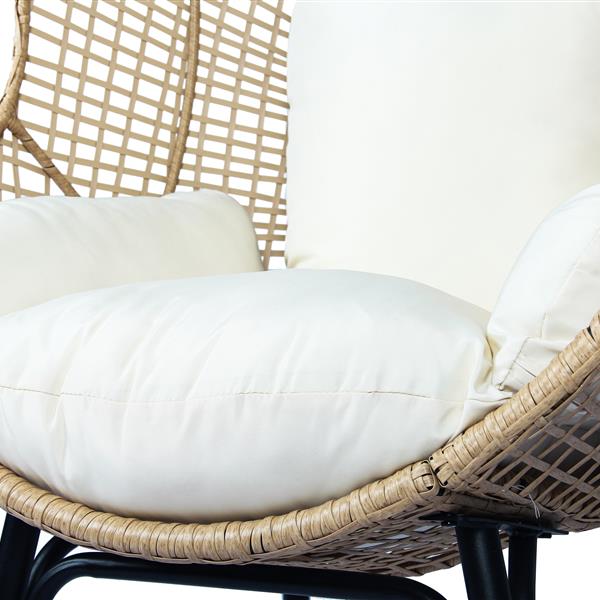 Patio PE Wicker Egg Chair Model 4 with Natural Color Rattan Beige Cushion and Side Table