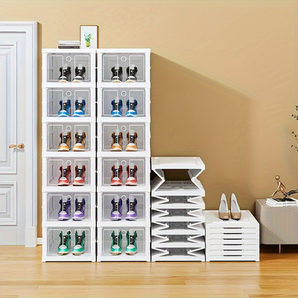 6pcs Installation-Free Shoe Storage Box With Multi-layer, Space-Saving Foldable Shoe Rack, Storage Organizer For Entryway, Hallway, Bedroom, Living Room, Dorm, Hotel Shoe Shops Supplies