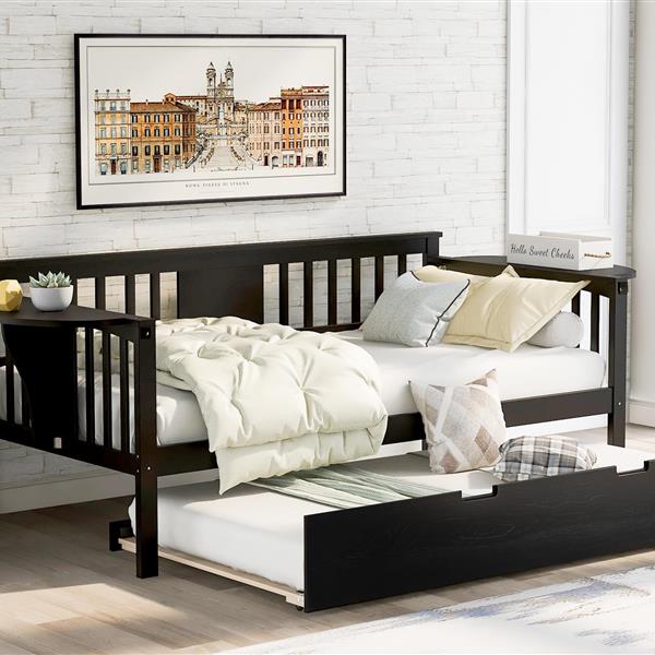 Twin Wooden Daybed with Trundle Bed  , Sofa Bed for Bedroom Living Room, Espresso