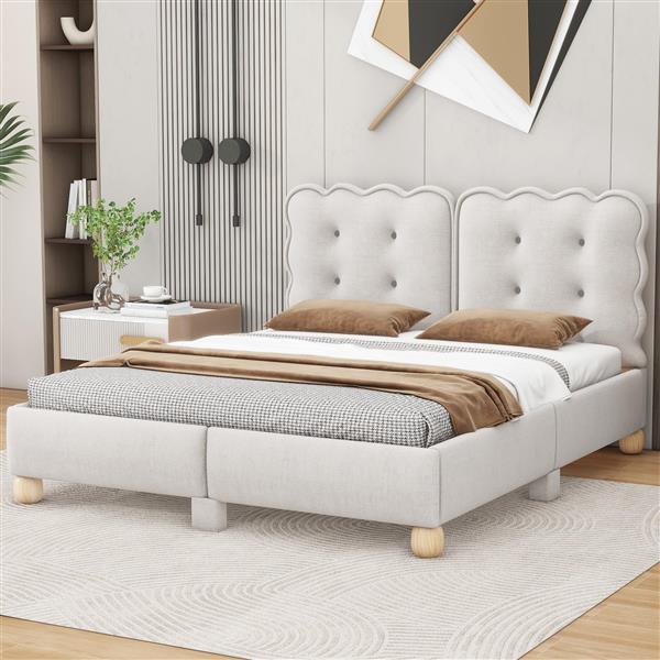 Queen Size Upholstered Platform Bed with Support Legs,Beige