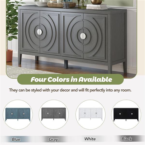 Retro Sideboard door with Circular Groove Design Round Metal Door Handle for Entrance, Dinning Room, Living Room (Gray)