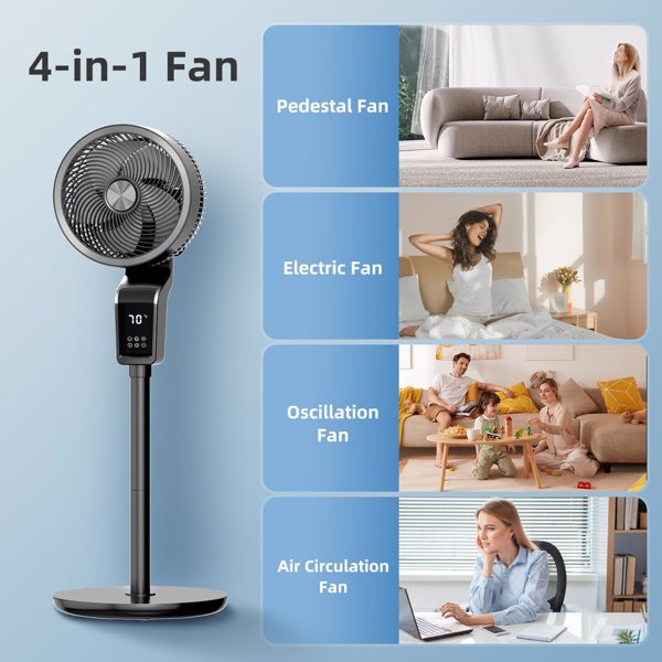 Standing Fan with Remote, Fans Oscillating with 12H Timer, 36-50db Floor Fans for Home Bedroom, Pedestal Fan Oscillating with 3 Speeds, Touch+Remote Control, (Amazon Walmart banned)