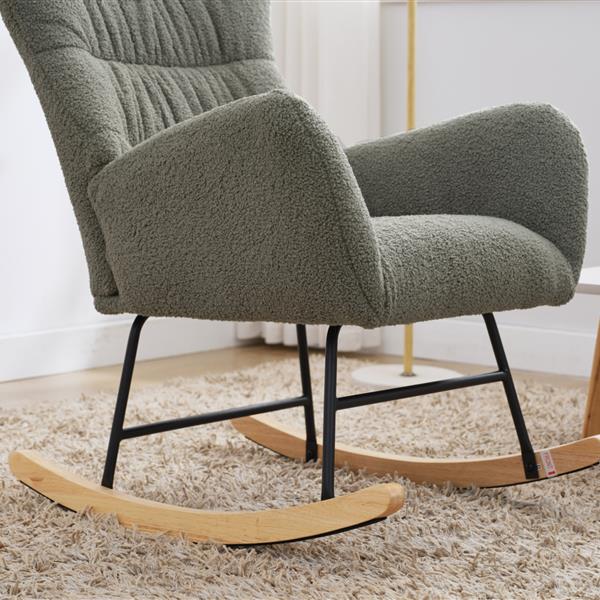 Nursery Rocking Chair, Teddy Upholstered Glider Rocker, Rocking Chair with High Backrest, Comfy Rocking Armchair for Living Room, Bedroom, Offices, GREEN