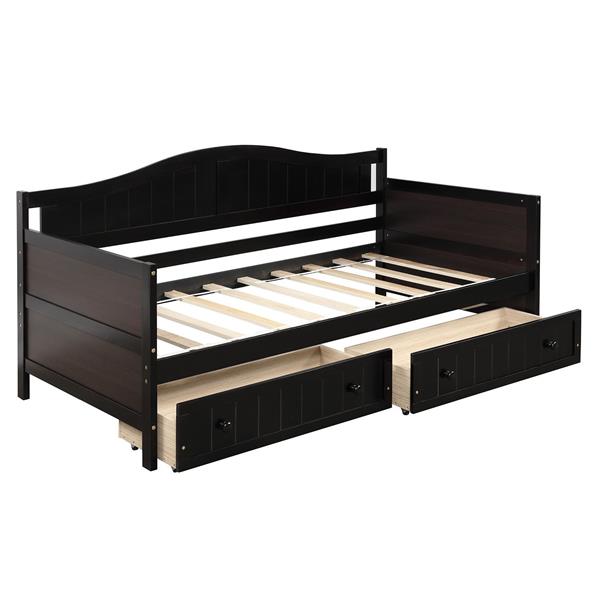 Twin Wooden Daybed with 2 drawers, Sofa Bed for Bedroom Living Room,No Box Spring Needed,Espresso