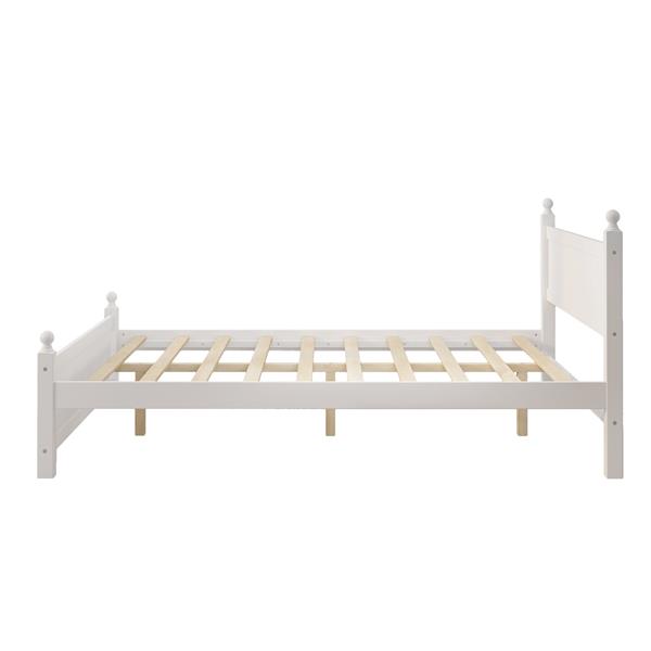 Queen Size Solid Wood Platform Bed Frame for Kids, Teens, Adults, No Need Box Spring, White