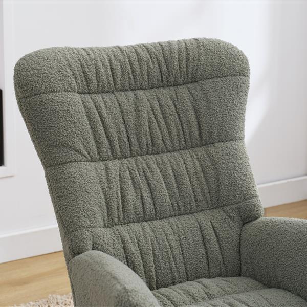 Nursery Rocking Chair, Teddy Upholstered Glider Rocker, Rocking Chair with High Backrest, Comfy Rocking Armchair for Living Room, Bedroom, Offices, GREEN