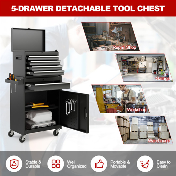 Rolling Tool Chest with 5 Sliding Lockable Drawers