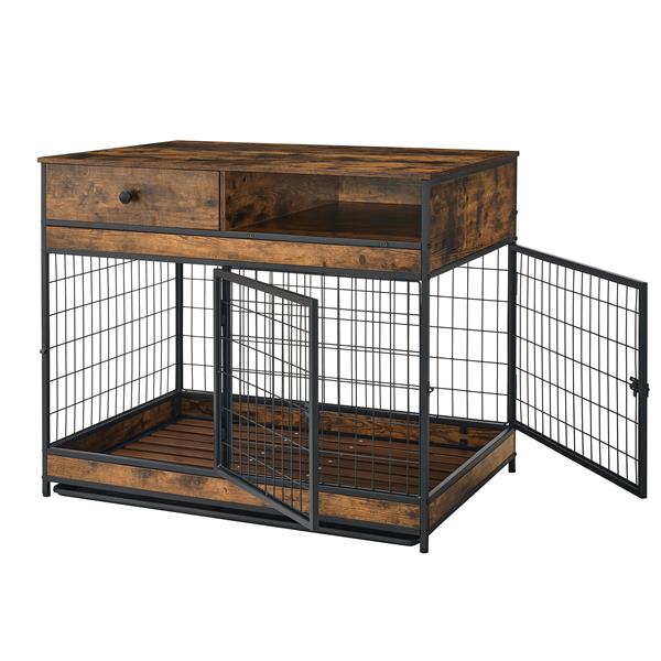 Furniture Dog Cage Crate with Double Doors. Antique Brown,38.78'' W x 27.36'' D x 32.17'' H.