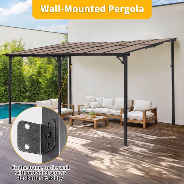 10'X14' Outdoor Wall-mounted Pergola