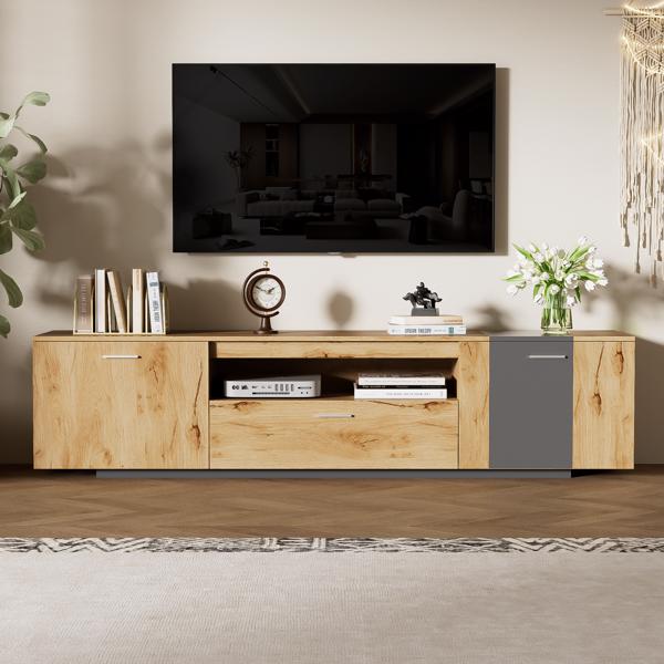 70'' Modern TV Stand with 3 Cabinets& Drawer, Entertainment Center for TVs up to 80'', Color Matching Television Console for Living Room, Bedroom, Home Theatre 