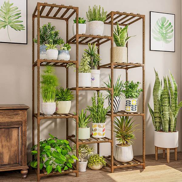 Multi-tier Wooden Plant Stand 11 Potted Flower Display Shelf Rack Vase Holder for Patio Balcony Garden（No shipments on weekends）