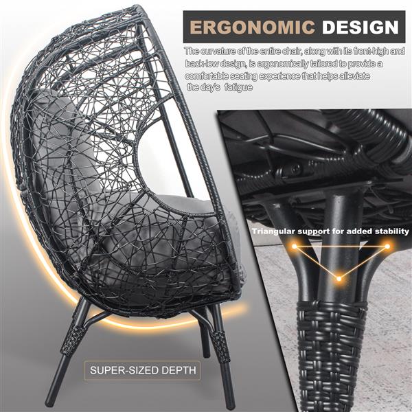 Patio PE Wicker Egg Chair Model 3 with Black Color Rattan Grey Cushion and Side Table