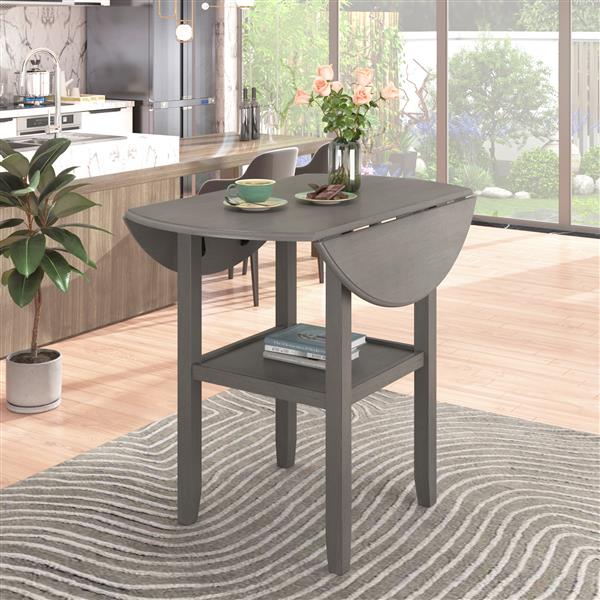 Farmhouse Round Counter Height Kitchen Dining Table with Drop Leaf  and One Shelf for Small Places, Gray