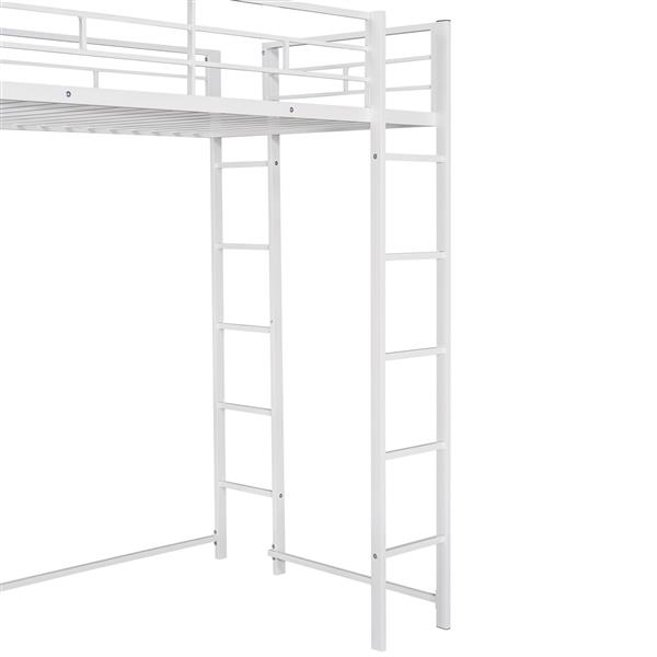 Twin Metal Loft Bed with 2 Shelves and one Desk ,WHITE