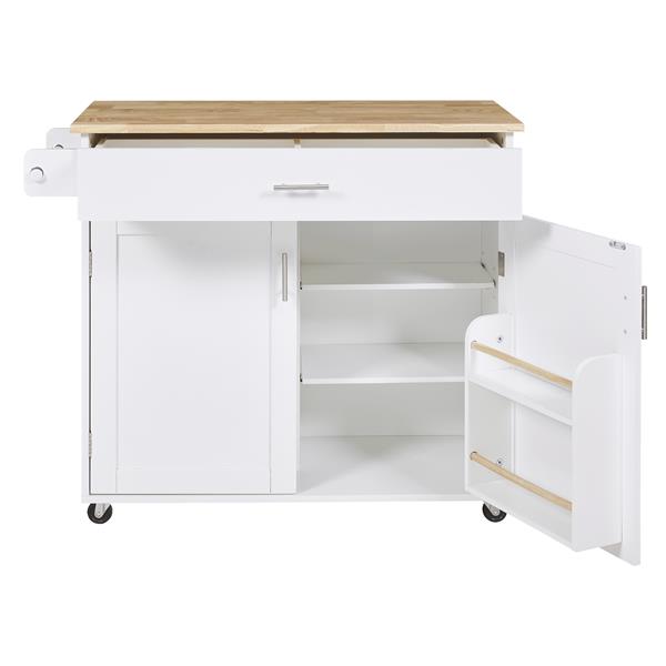 K&K Rolling Kitchen Island with Storage, Kitchen Cart with Rubber Wood Top, Spacious Drawer with Divider and Internal Storage Rack, Kitchen Island on Wheels with Adjustable Shelf Tower Rack, White