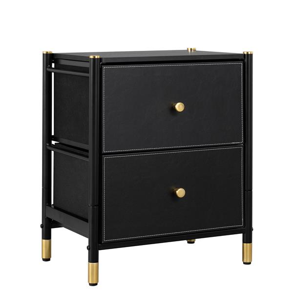 Drawer Dresser cabinet,2 Drawer Nightstands for Bedroom - Small Bedside Dresser with PU Leather Front Bins- Stylish End Table and Night Stand Furniture - Perfect for Closet, Bedroom,color:Black