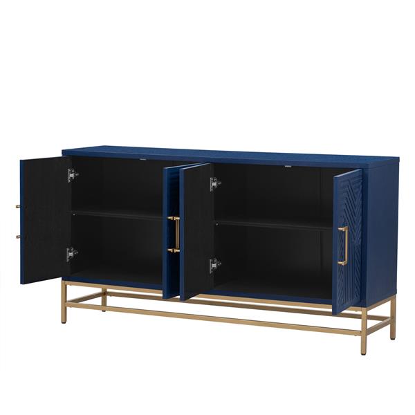 Retro-Style Sideboard with Adjustable Shelves, Rectangular Metal Handles and Legs for  Kitchen, Living room, and Dining Room  (Navy)