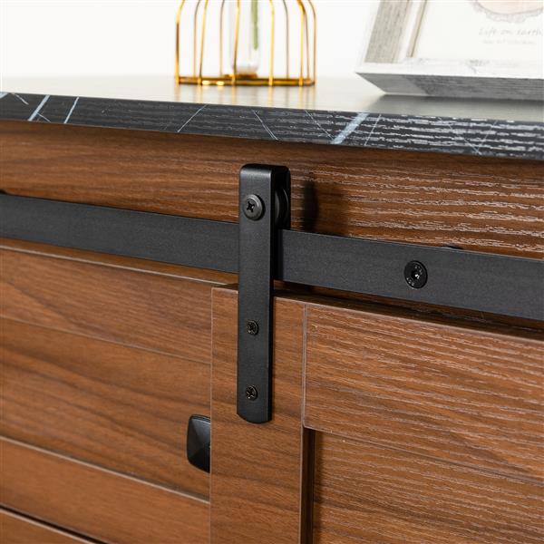 Drawer dresser cabinet,Sideboard,bar cabinet,Buffet server console,table storge cabinets,Slide the barn door,four drawers,Metal handle,for Dining Room,Living Room,bedroom,Kitchen Hallway,Brown +black