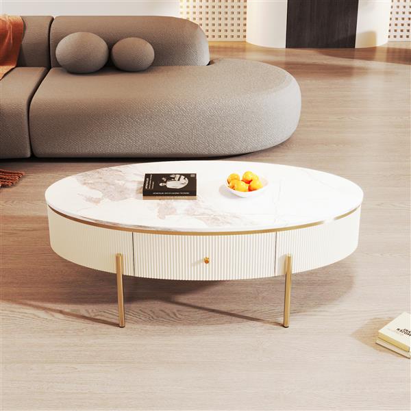 Modern Oval Coffee Table with 2 large Drawers Storage Table