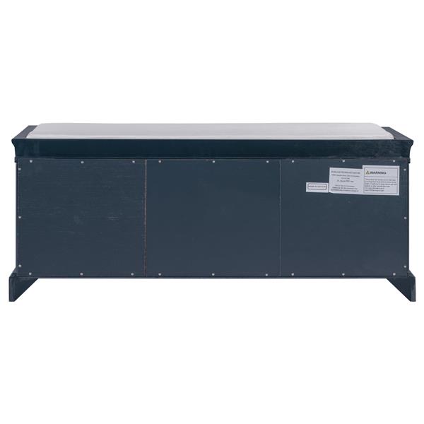 Storage Bench with 2 Drawers and 2 Cabinets, Shoe Bench with Removable Cushion for Living Room, Entryway (Antique Navy)