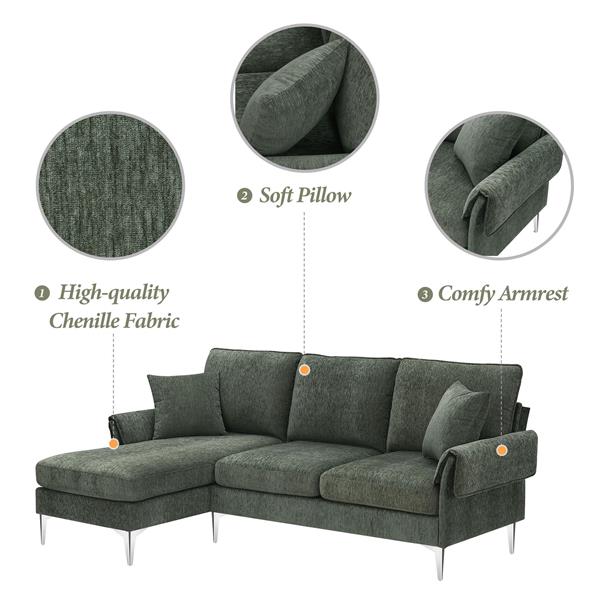 [VIDEO provided] [New]84 " Convertible Sectional Sofa, Modern Chenille L-Shaped Sofa Couch with Reversible Chaise Lounge, Fit for Living Room, Apartment(2 Pillows)