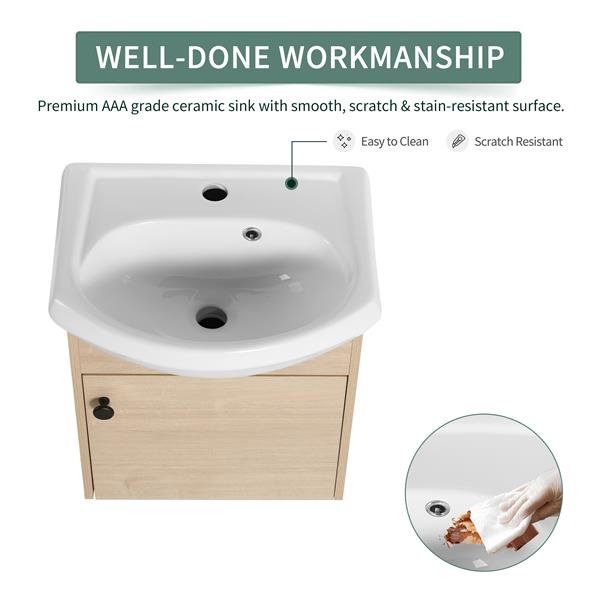 Small Size 18 Inch Bathroom Vanity With Ceramic Sink,Wall Mounting Design