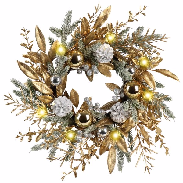 Christmas Wreath 20 Inch Christmas Door Decorations Wreath with Warm Lights