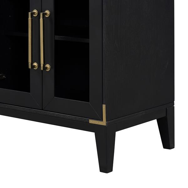 6-drawer and 2-Cabinet Retro Sideboard with Extra Large Storage Space, with ld Handles and Solid Wood Legs, for Kitchen and Living Room (Black)