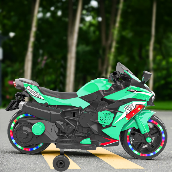 12V Electric Motorcycle for Kids, Powered Toy Motorcycle, Child Motorcycle Ride On with Light Wheels and Bluetooth Music Green (No shipping on weekends) (Temu, Walmart Amazon  prohibited)