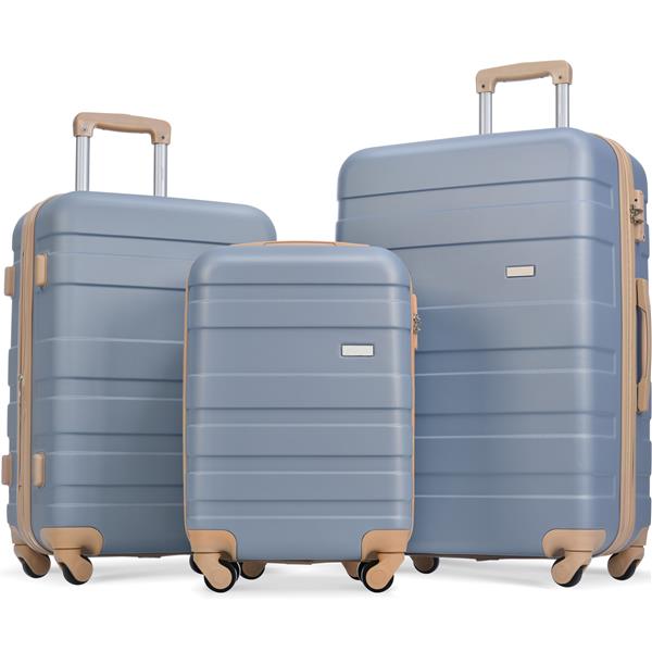 Luggage Sets New Model Expandable ABS Hardshell 3pcs Clearance Luggage Hardside Lightweight Durable Suitcase sets Spinner Wheels Suitcase with TSA Lock 20''24''28''( Light Blue)