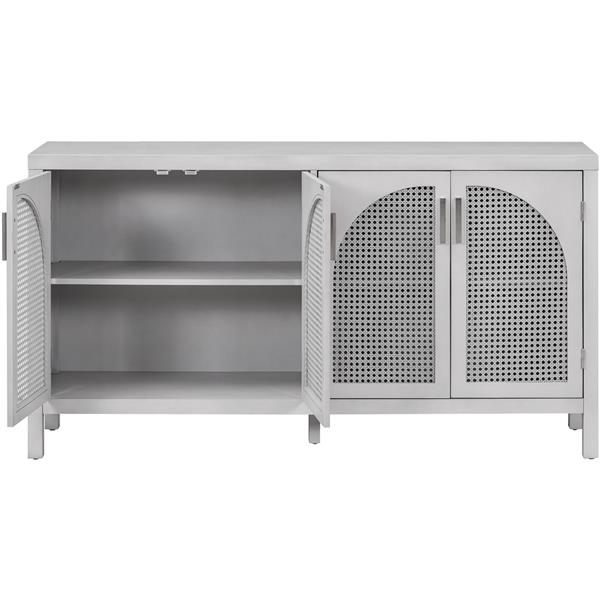 Large Storage Space Sideboard with Artificial Rattan Door and Metal Handles for Living Room and Entryway (Gray)