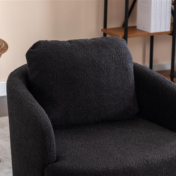 035-Boucle Fabric Swivel Chair With Soild Wood Round Brown Base Leg,Black