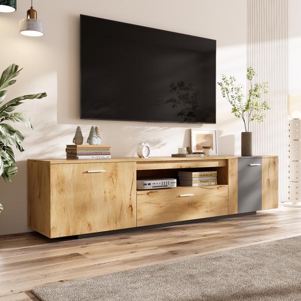 70'' Modern TV Stand with 3 Cabinets& Drawer, Entertainment Center for TVs up to 80'', Color Matching Television Console for Living Room, Bedroom, Home Theatre 