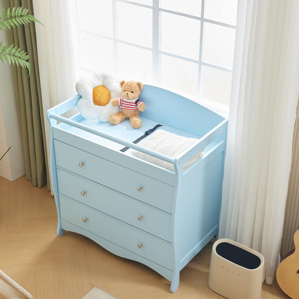 3-layer Drawer with Safety Belt Blue 90.5*58*92cm Wooden Bed Density Board Baby