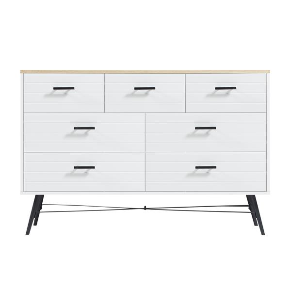 7 Drawer Dresser for Bedroom with Deep Drawers, Wood Dressers & Chest of Drawers, Modern White Long Dressers for Closet Living Room, 47.2"W x 15.7"D x 31.5"H, White & oak