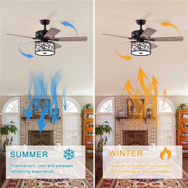 52'' Low Profile Ceiling Fan with Lights(no include bulb),Blade Dark Wood Ceiling fan