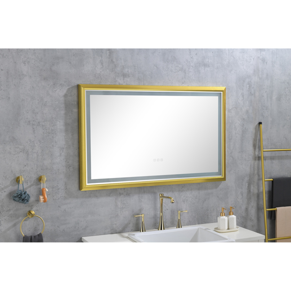 42x24 Inch LED Frontlit Bathroom Mirror with Metal Frame, Wall Mounted Vanity Mirror with Smart Touch Button, Anti-Fog, Memory Function, 3 Colors, Stepless Dimmable Makeup Mirror(Horizontal/Vertical)