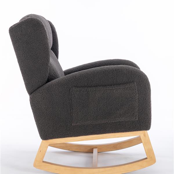 Fabric Rocking Chair With Packet Wood Legs,Dark Gray