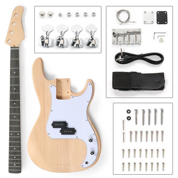 DIY 4 String GP Style Electric Bass Guitar Kits with Mahogany Body, Maple Neck and Accessories