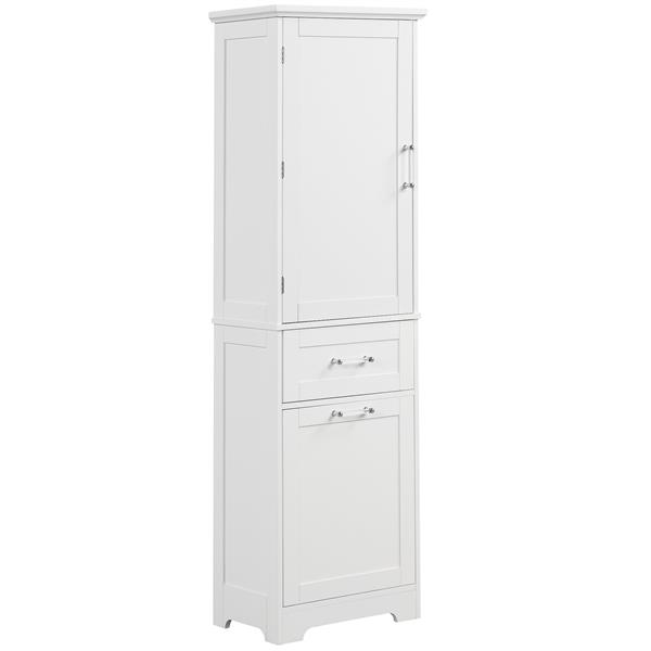 Tall Bathroom Storage Cabinet, Freestanding Storage Cabinet with Two Different Size Drawers and Adjustable Shelf, MDF Board with Painted Finish, White