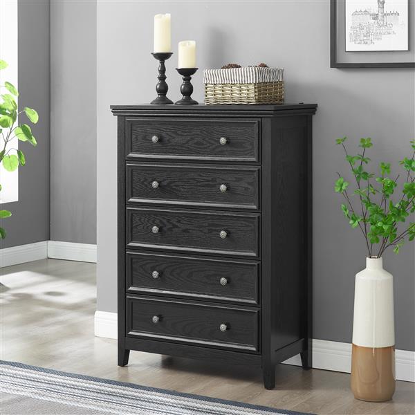 Modern 5 Drawers Dresser 5 Drawers Cabinet,Chest of Drawers Closet Organizers and Storage Clothes Storage Drawers Cabinet for Living Room, Farmhouse Dresser Organizer Black